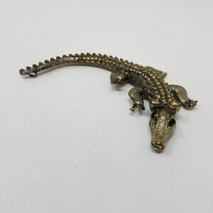 Gold Tone Lizard Pendant for Necklace Decoration Beaded Eyes Alligator Crocodile